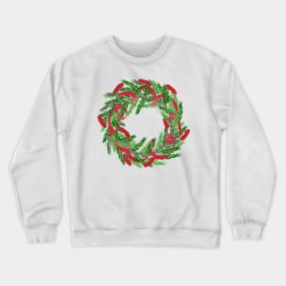 Christmas wreath with red berries and ribbons Crewneck Sweatshirt